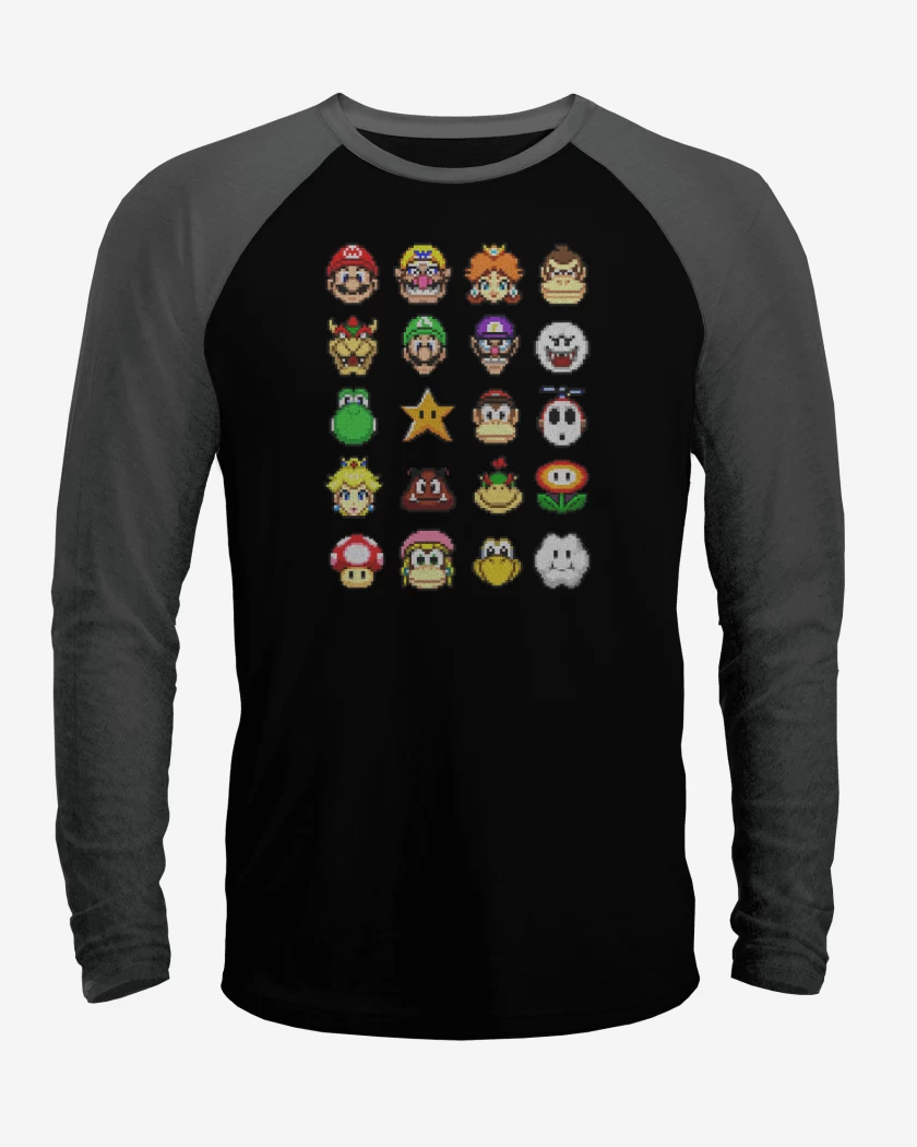 Polera Raglan el tio del bigote en 8 bits