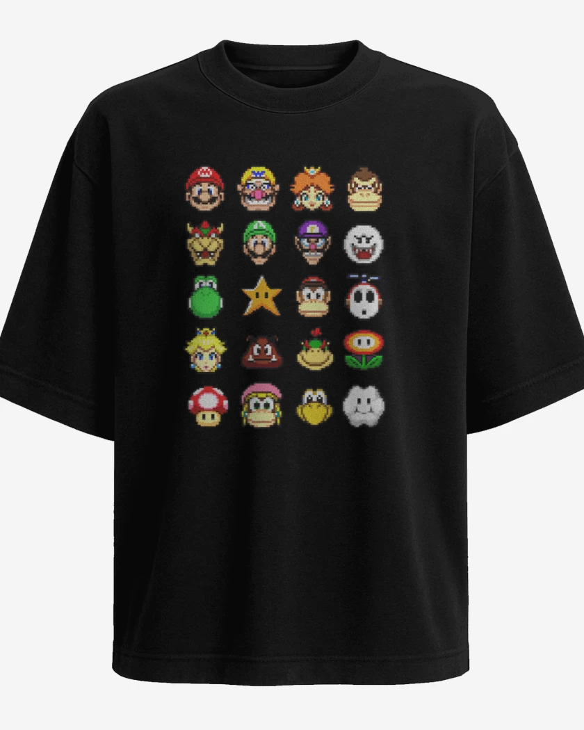 Polera Oversize el tio del bigote en 8 bits