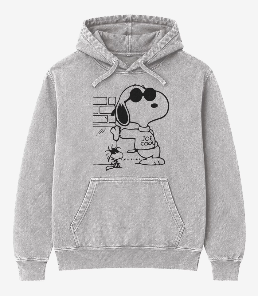 Poleron Canguro Acid Wash Gris Melange de Snoopy Style