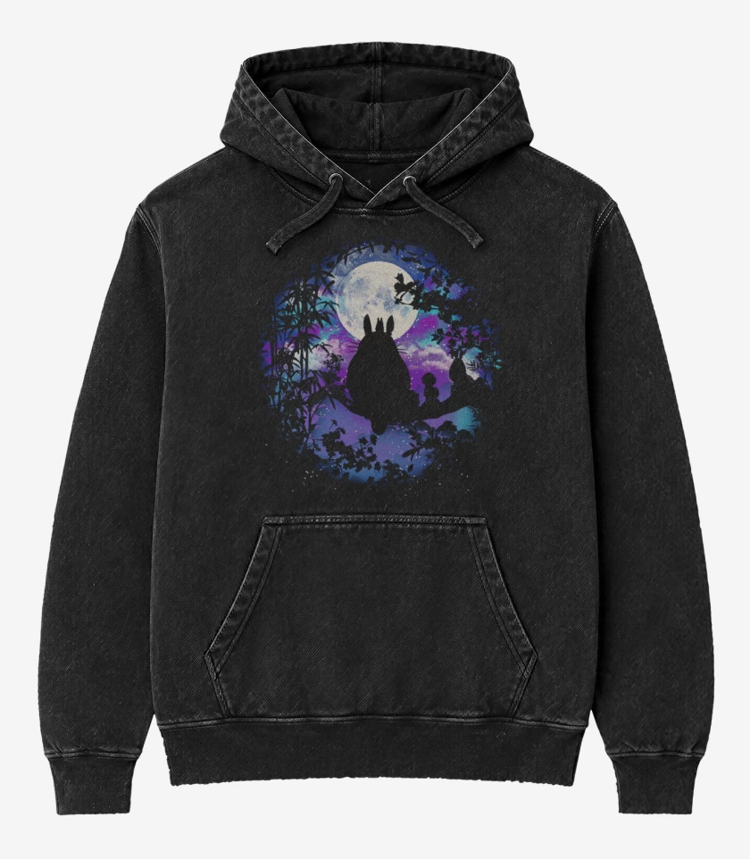 Poleron Canguro Acid Wash Negro de Totoro 4
