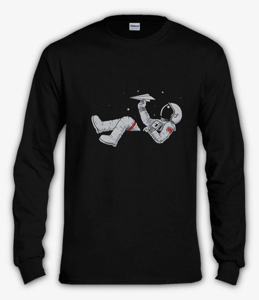 Polera manga larga Negro de Astronauta avion de papel 