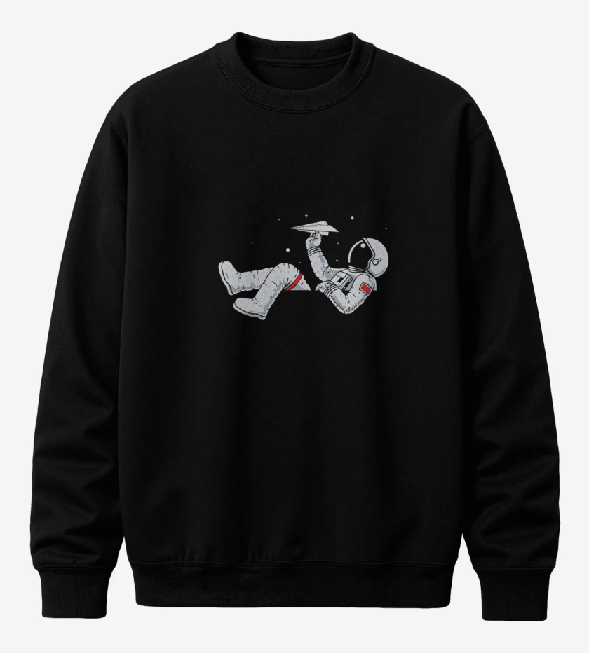 Poleron polo Negro de Astronauta avion de papel 