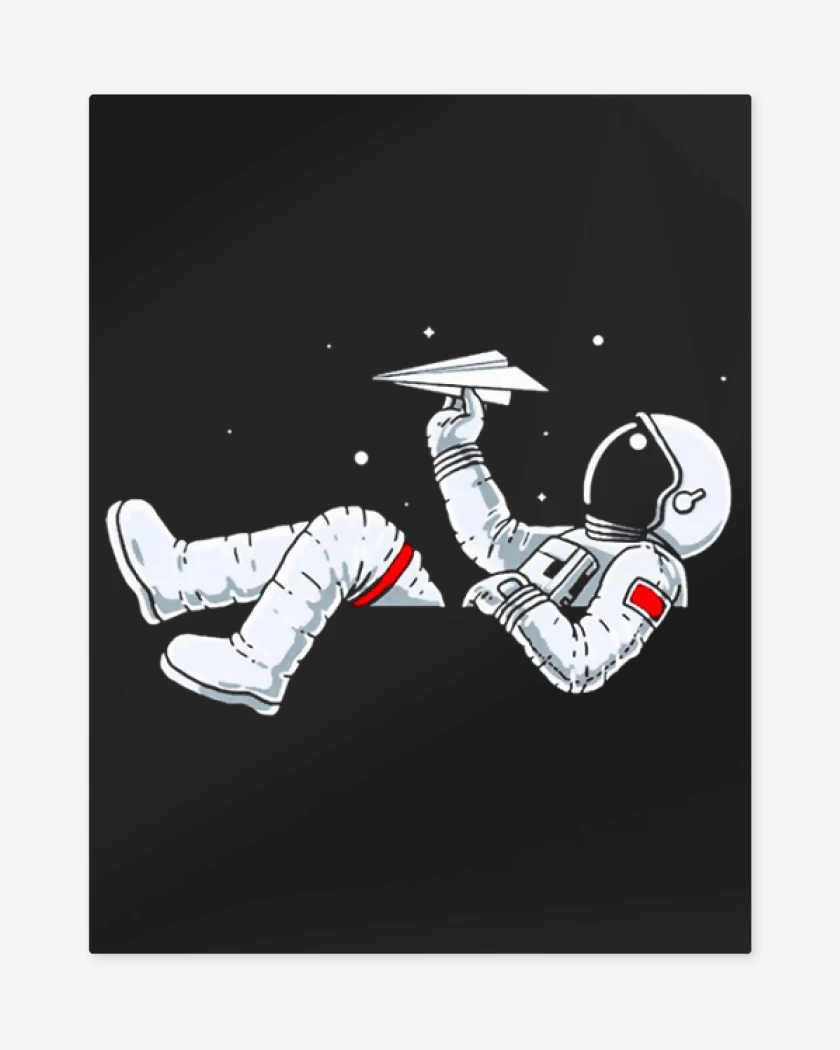 Print metalico Negro de Astronauta avion de papel 
