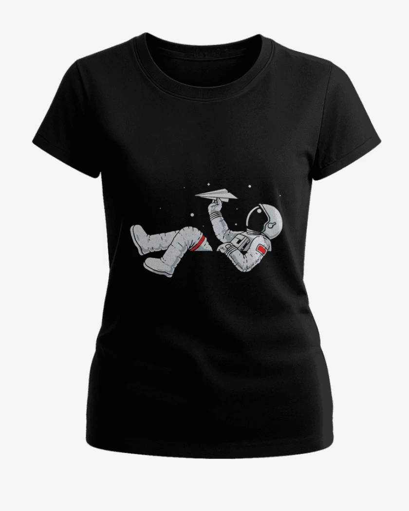 Polera de Mujer Negro de Astronauta avion de papel 