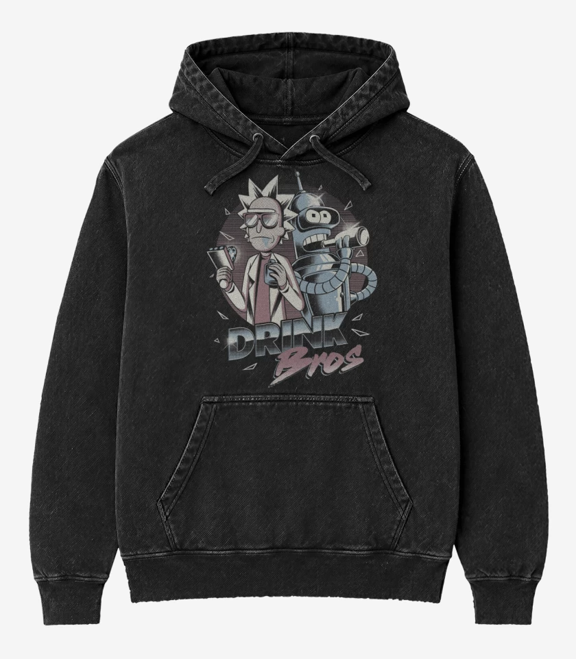 Poleron Canguro Acid Wash Negro de Rick and bender