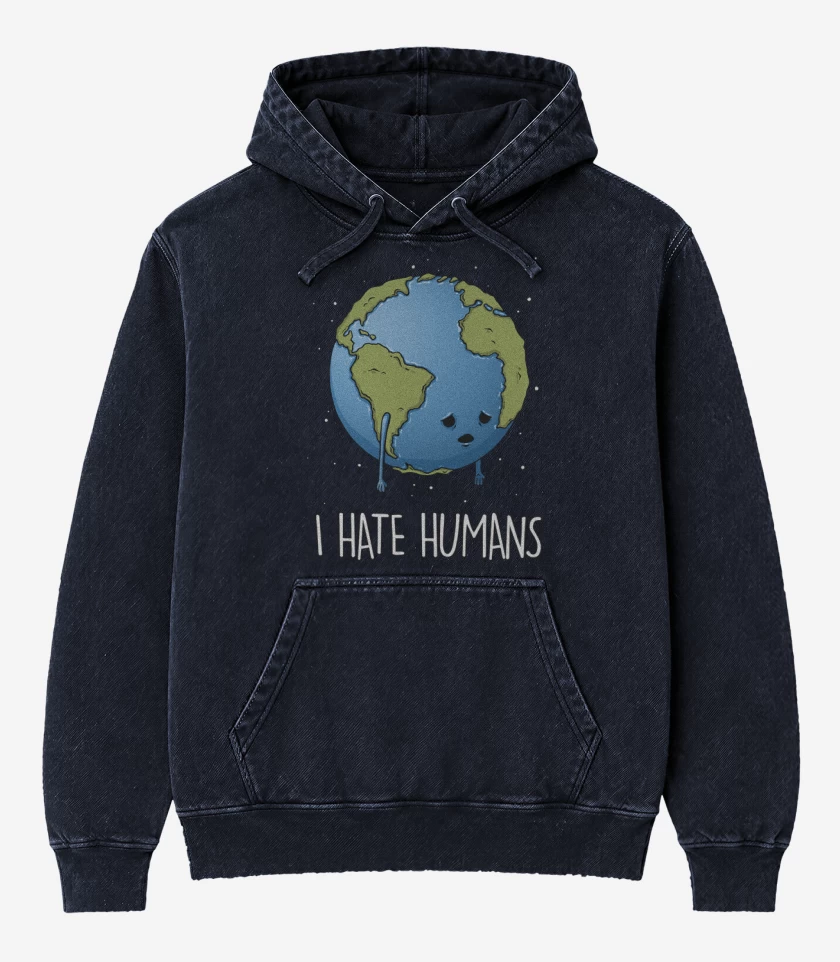 Poleron Canguro Acid Wash Azul Marino de I hate humans