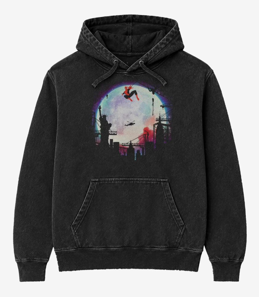 Poleron Canguro Acid Wash Negro de Hombre araña