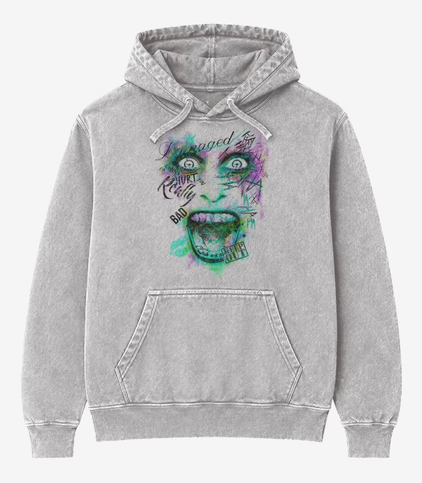 Poleron Canguro Acid Wash Gris Melange de Comodin 2