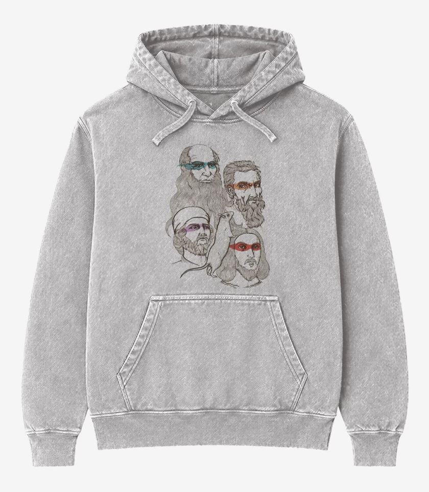 Poleron Canguro Acid Wash Gris Melange de Tortugas ninjas renacimiento