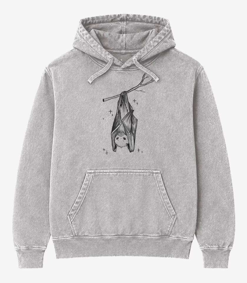 Poleron Canguro Acid Wash Gris Melange de Murciélago