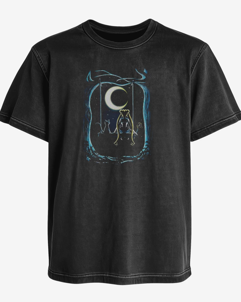 Polera desgastada Negro de Moon key
