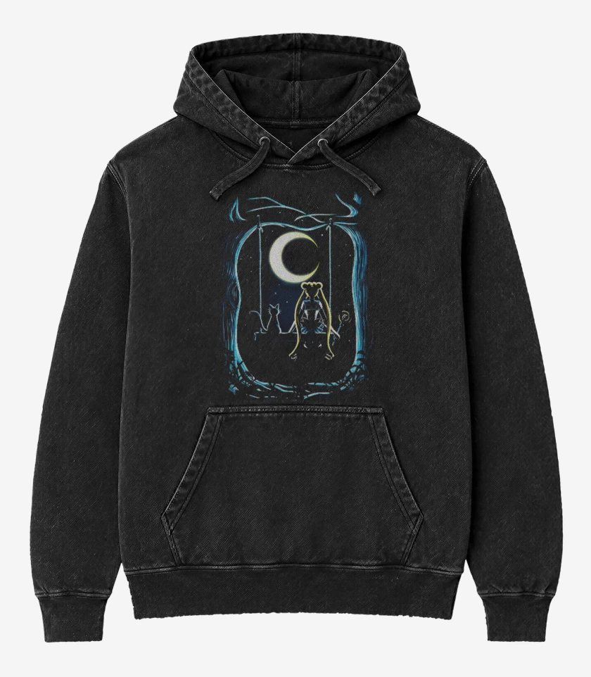 Poleron Canguro Acid Wash Negro de Moon key