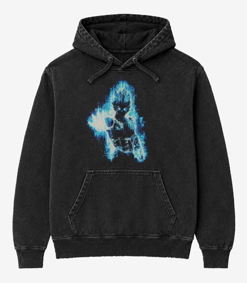 Poleron Canguro Acid Wash Negro de Principe vegeta II