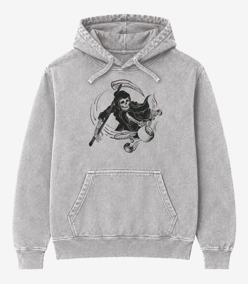 Poleron Canguro Acid Wash Gris Melange de MUERTE SKATE 
