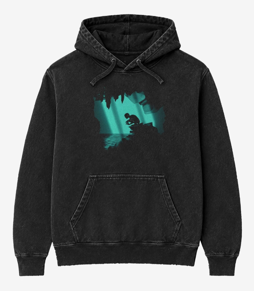 Poleron Canguro Acid Wash Negro de Gollum