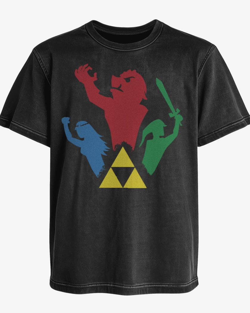 Polera desgastada Negro de Trifuerza Personajes 2