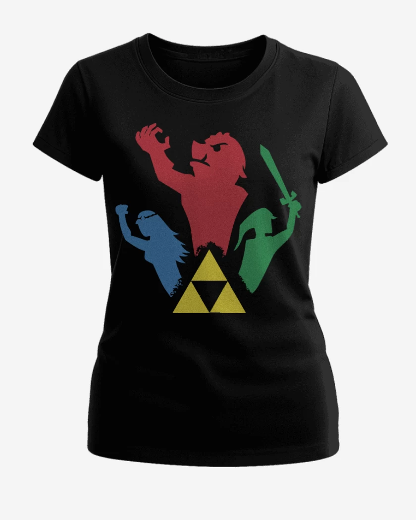 Polera de Mujer Negro de Trifuerza Personajes 2