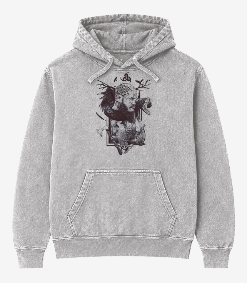 Poleron Canguro Acid Wash Gris Melange de Ragnar Lothbrok
