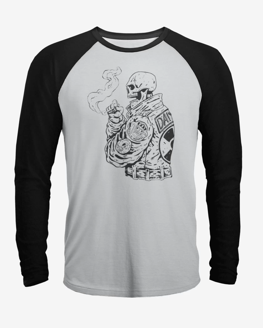 Polera Raglan Blanco / Negro de Skull biker