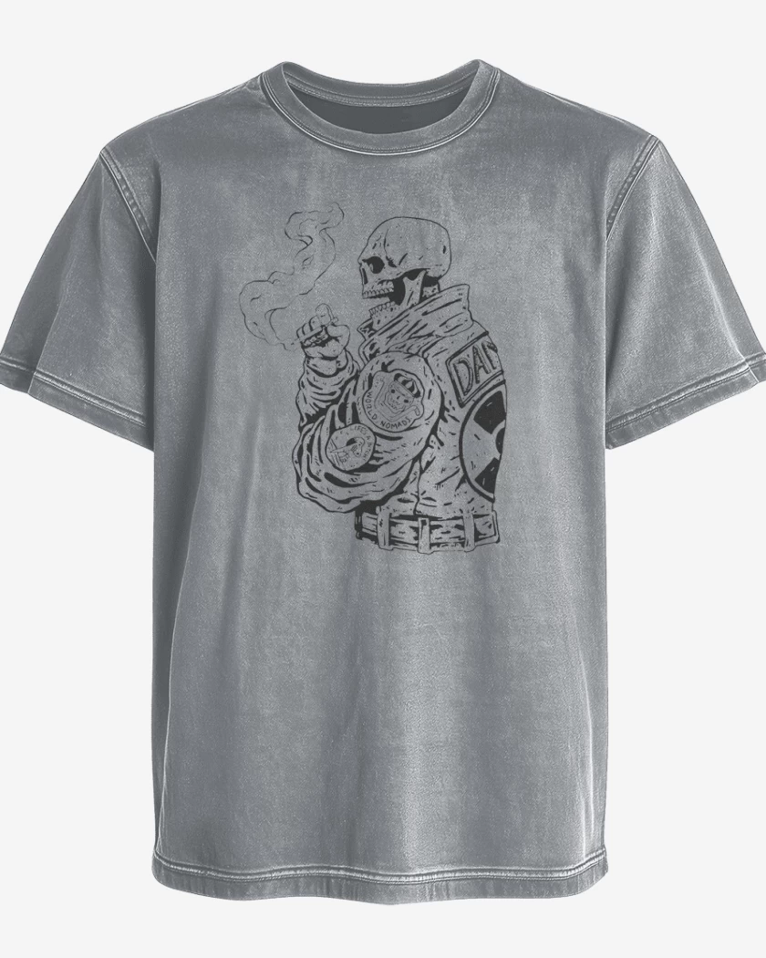 Polera desgastada Gris Melange de Skull biker