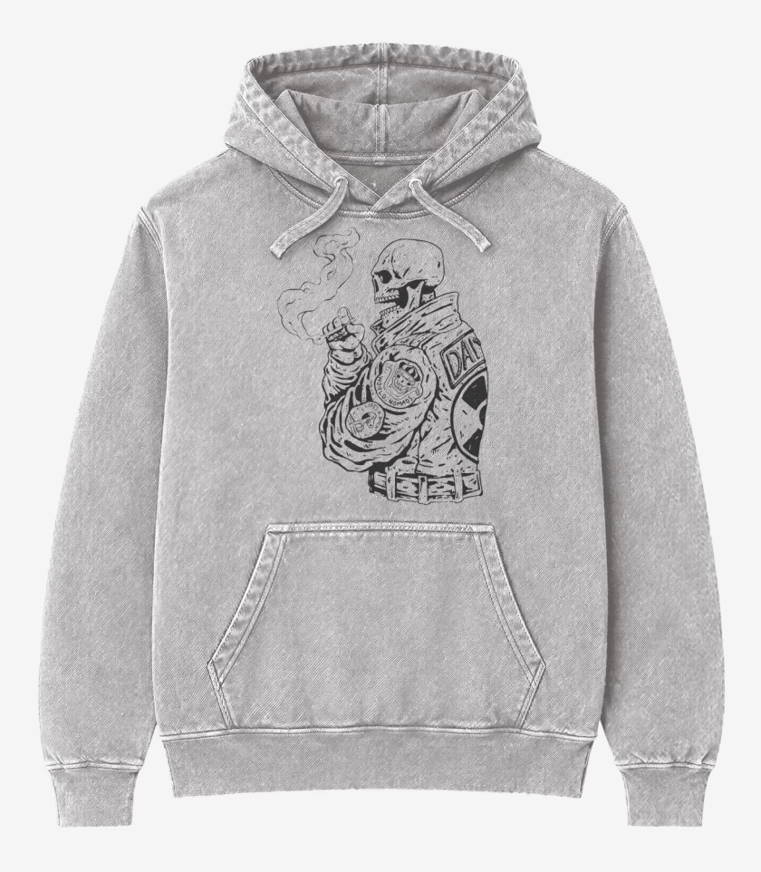 Poleron Canguro Acid Wash Gris Melange de Skull biker