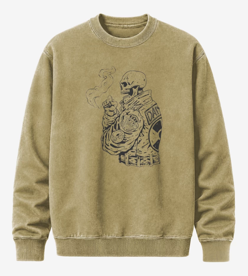 Poleron Polo Acid Wash Beige de Skull biker