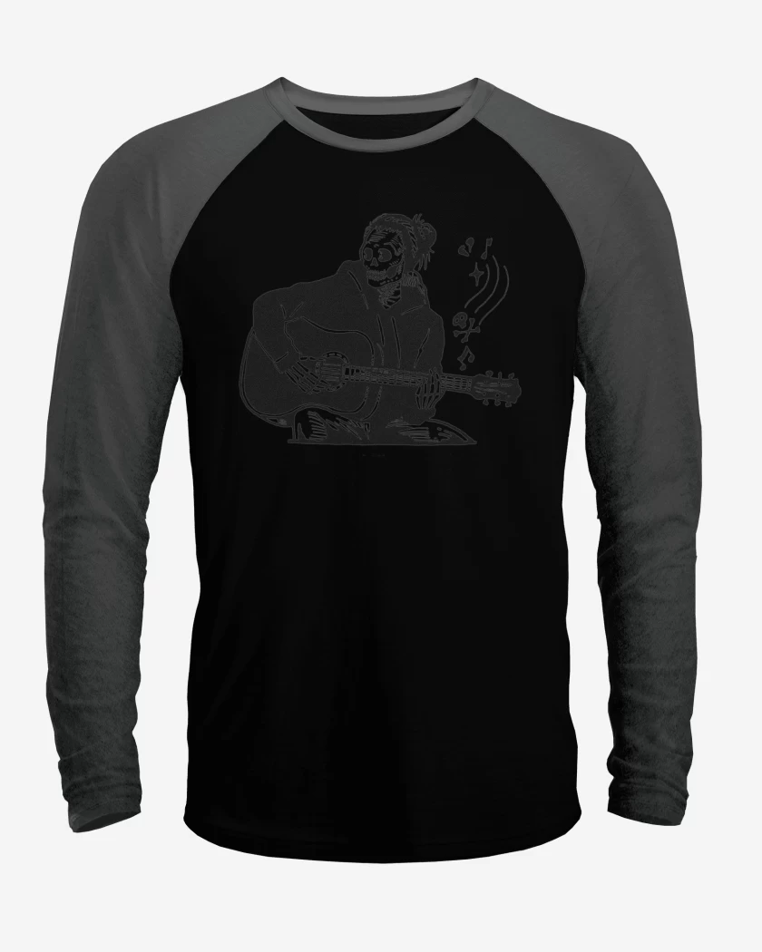 Polera Raglan Negro / Negro Heather de Skull guitarra