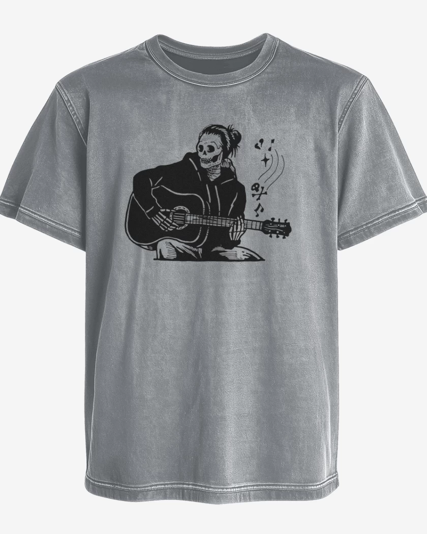 Polera desgastada Gris Melange de Skull guitarra