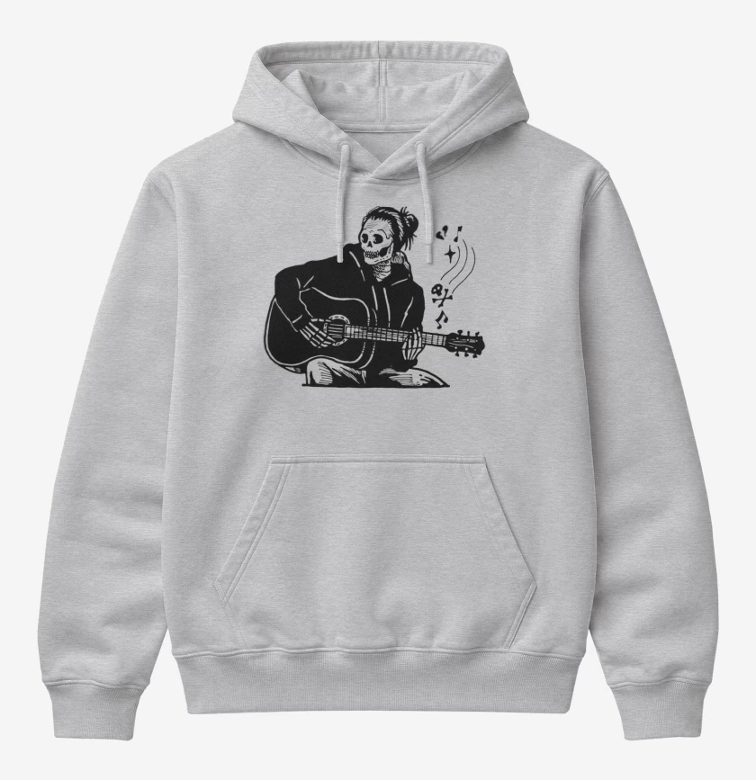 Poleron Canguro básico Gris Melange de Skull guitarra