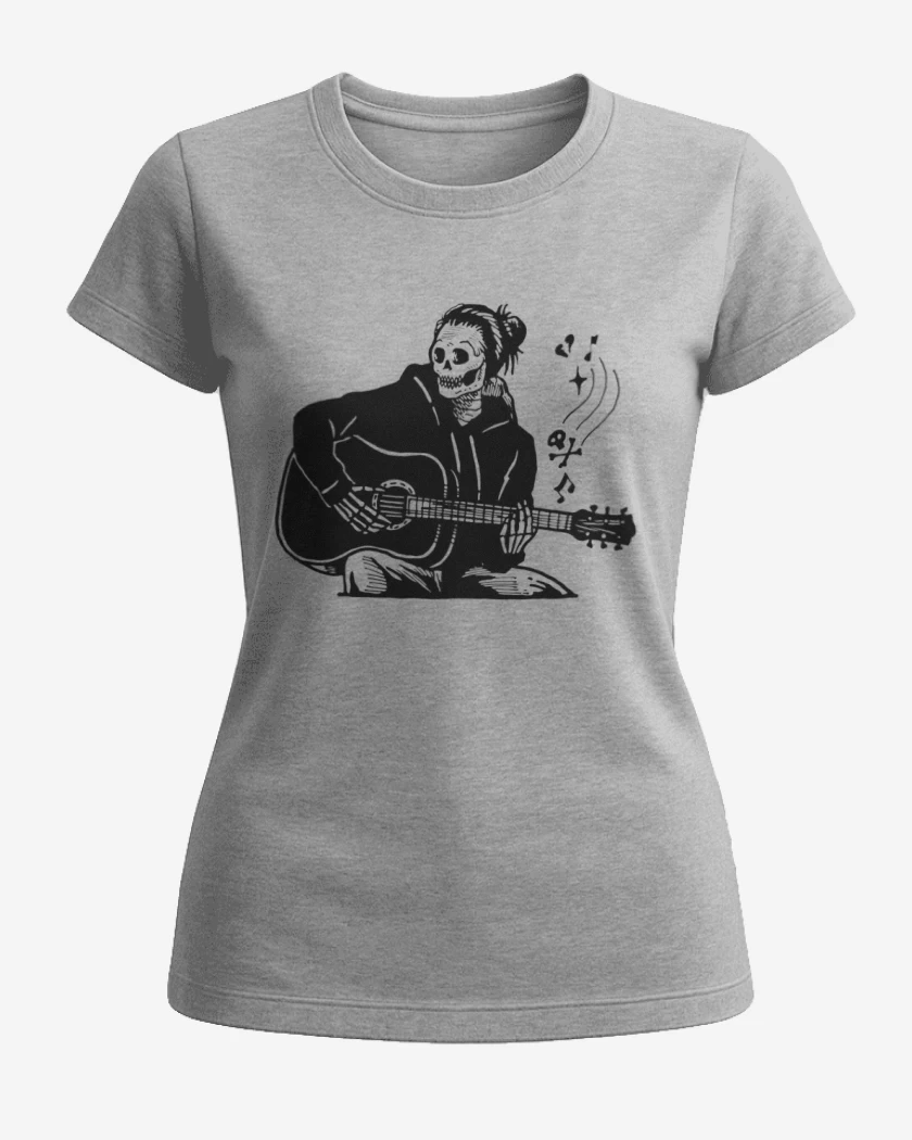 Polera de Mujer Gris Melange de Skull guitarra