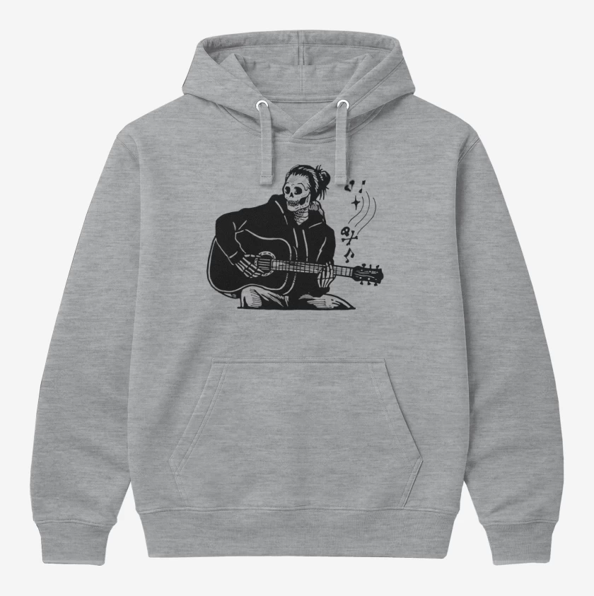 Polerón Canguro Gris Melange de Skull guitarra