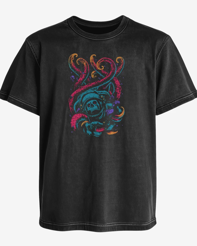 Polera desgastada Negro de Skull astronauta