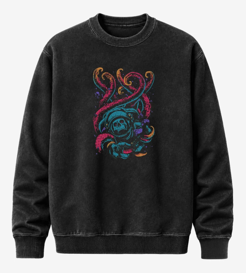 Poleron Polo Acid Wash Negro de Skull astronauta