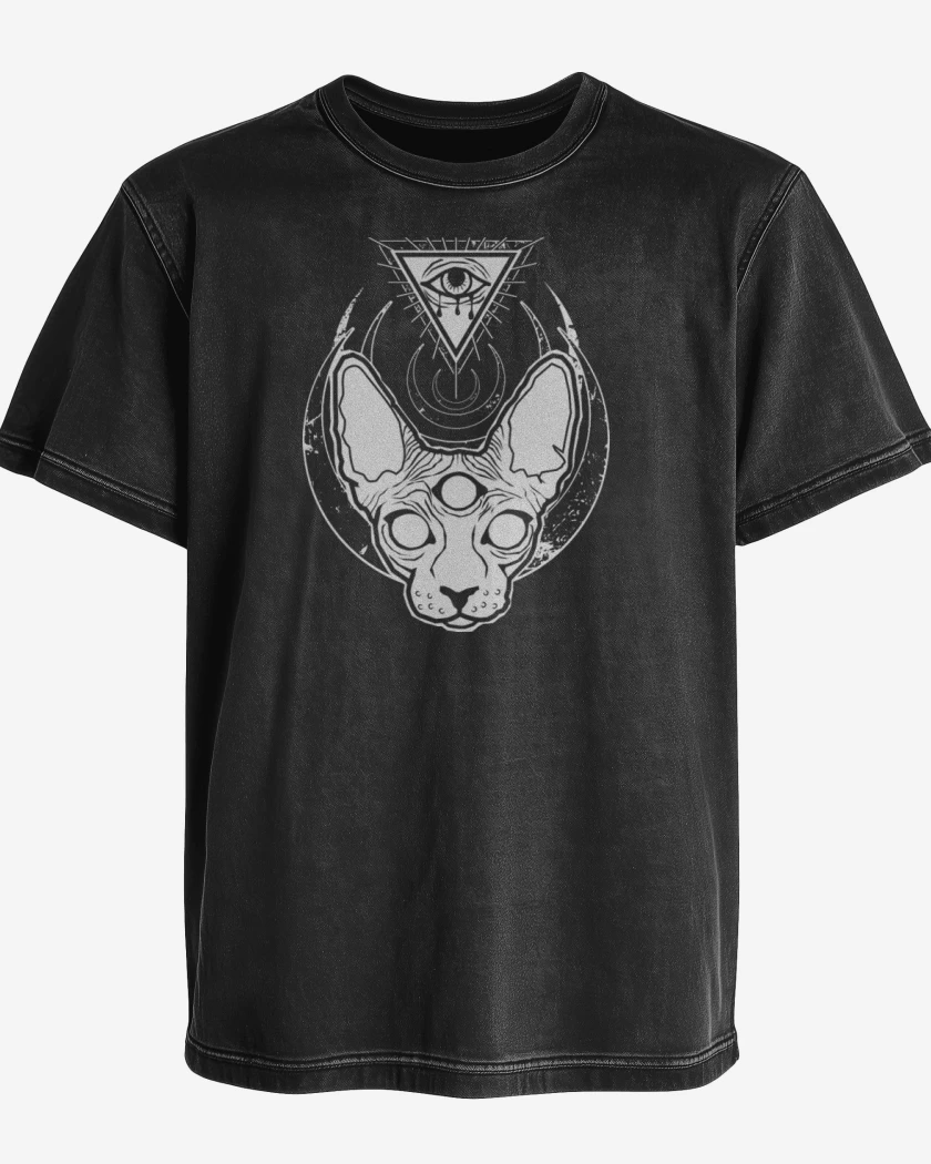 Polera desgastada Negro de Gat@ iluminati