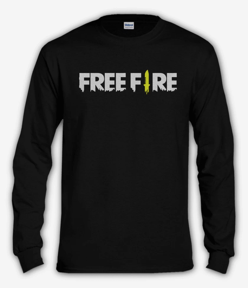 Polera manga larga Negro de free fire logo