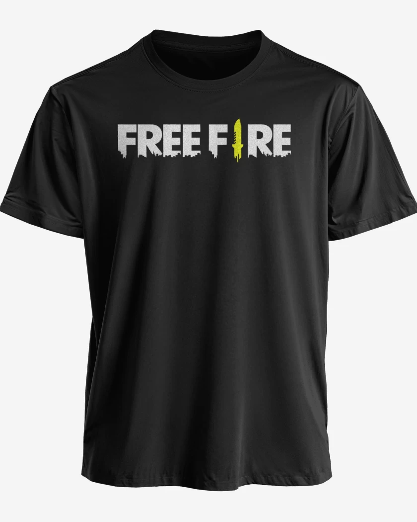 Polera premium Negro de free fire logo