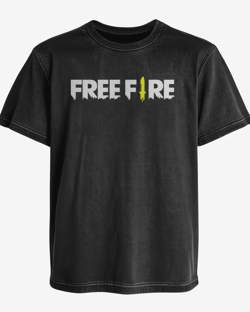 Polera desgastada Negro de free fire logo