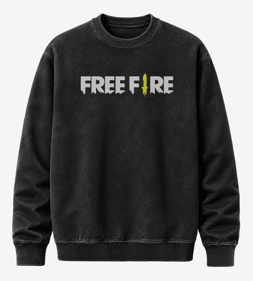 Poleron Polo Acid Wash Negro de free fire logo