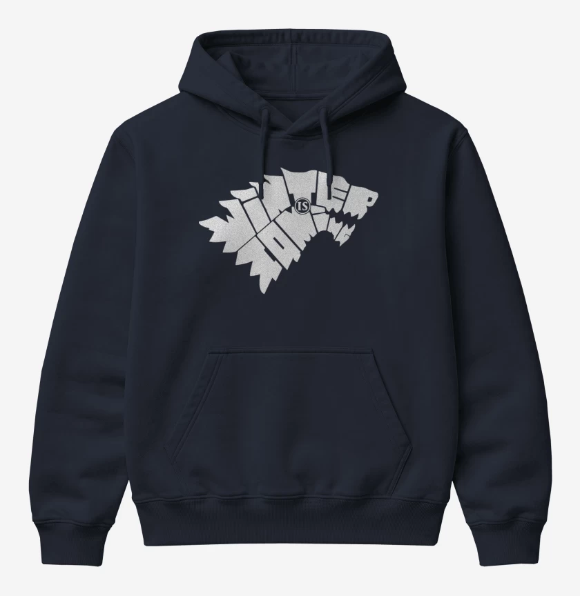 Poleron Canguro básico Azul Marino de GOT - Winter Is Coming Letras