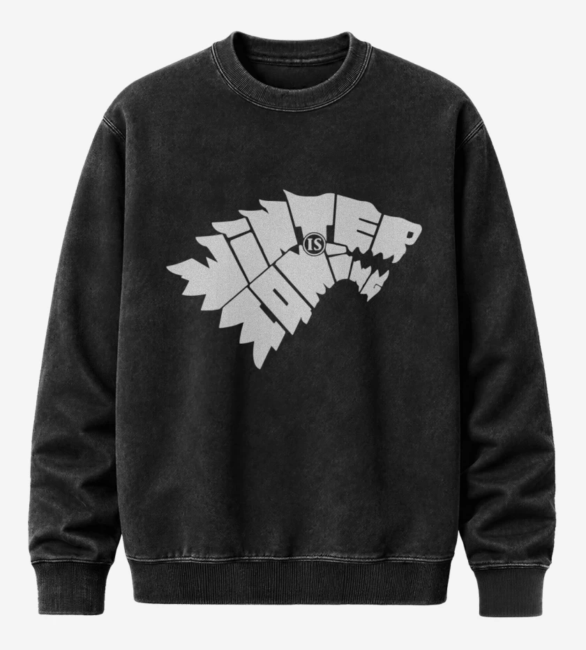 Poleron Polo Acid Wash Negro de GOT - Winter Is Coming Letras