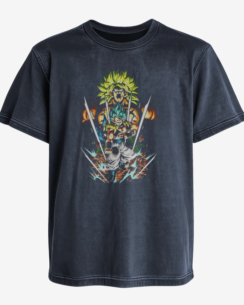 Polera desgastada Azul Marino de gogeta v broly