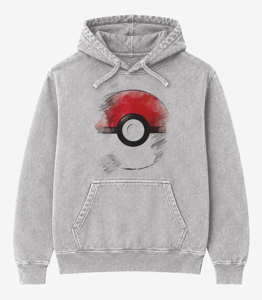Poleron Canguro Acid Wash Gris Melange de Pokeball