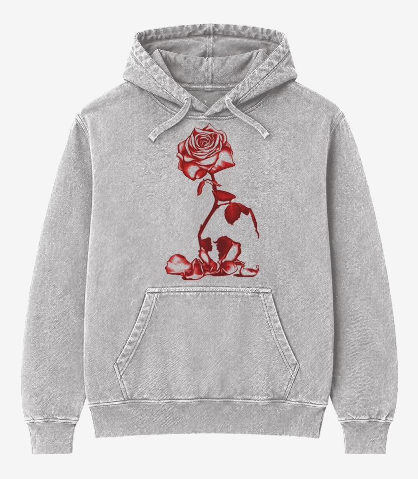 Poleron Canguro Acid Wash Gris Melange de La bella y la bestia
