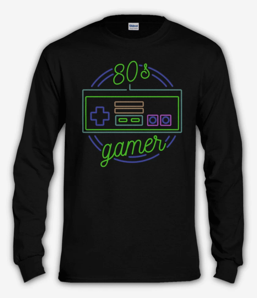 Polera manga larga Negro de 80s gamer