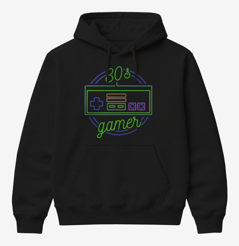 Poleron Canguro básico Negro de 80s gamer
