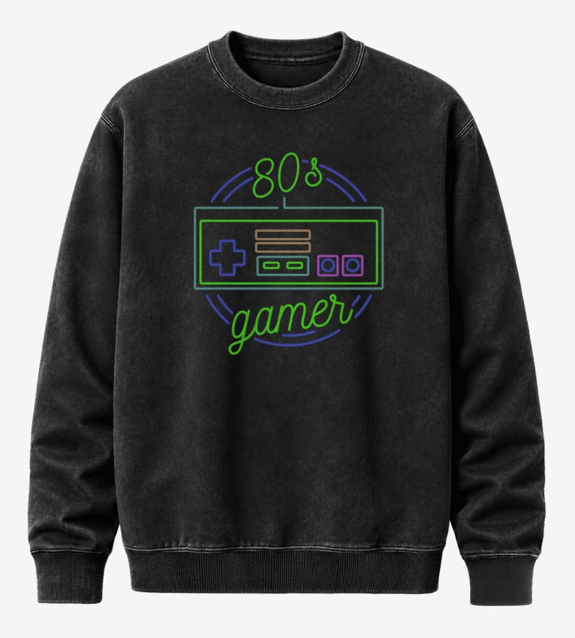 Poleron Polo Acid Wash Negro de 80s gamer