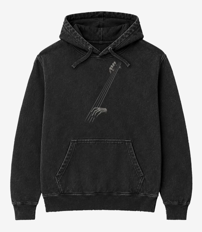 Poleron Canguro Acid Wash Negro de CONTRABAJO MANO 