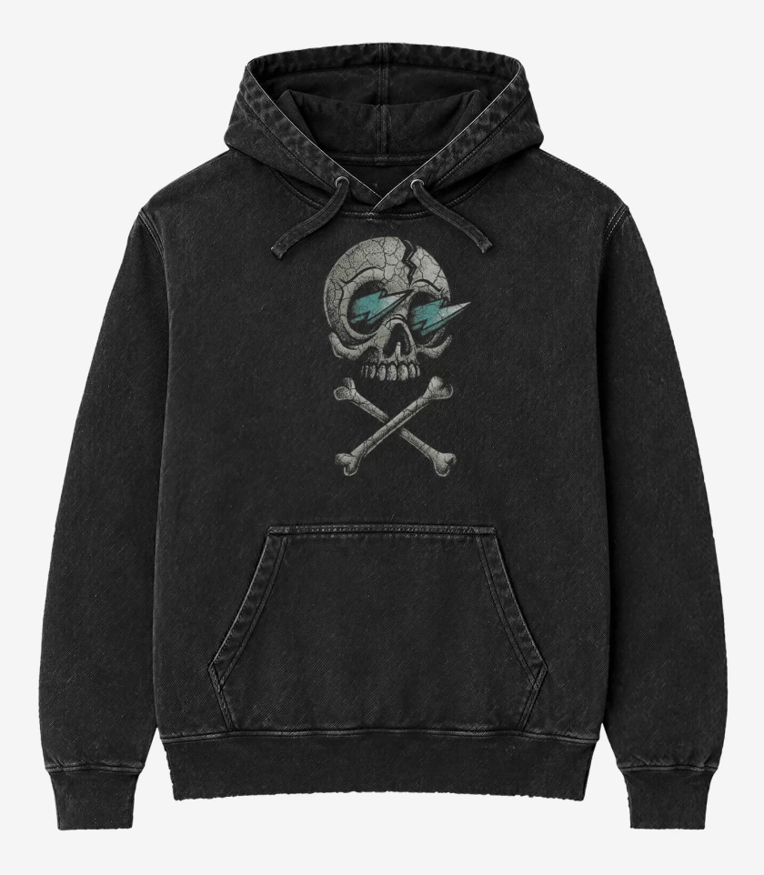 Poleron Canguro Acid Wash Negro de CRANEO RAYO 