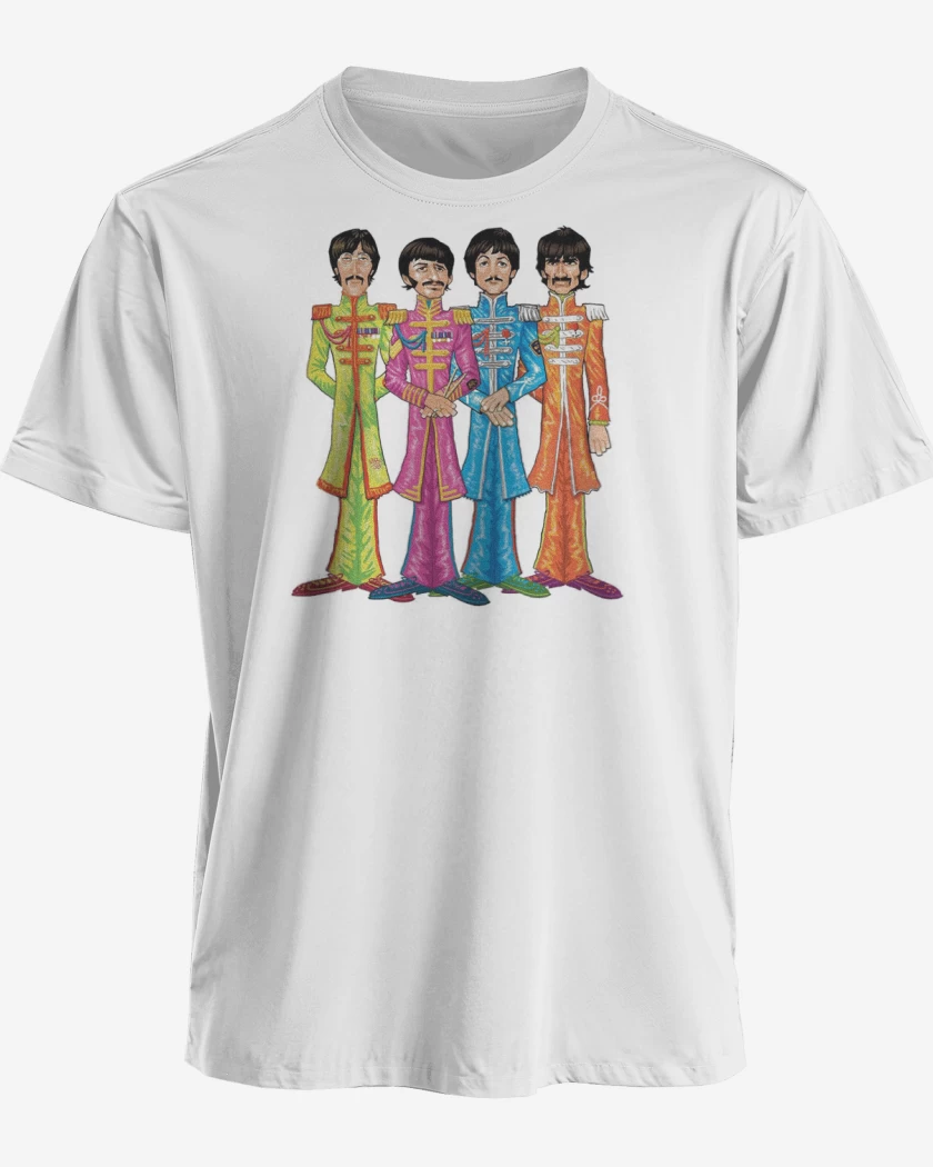 Polera premium Blanco de BEATLES DIBUJO 