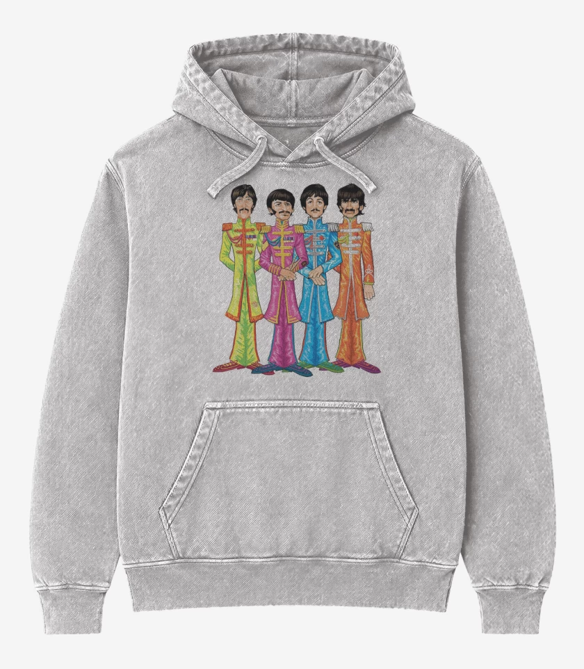 Poleron Canguro Acid Wash Gris Melange de BEATLES DIBUJO 